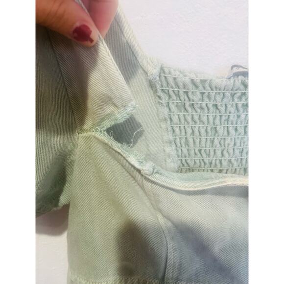 LOUNA Women's Green Denim Cotton Blend Empire Square Neck Mini Dress Size Small - Picture 6 of 11